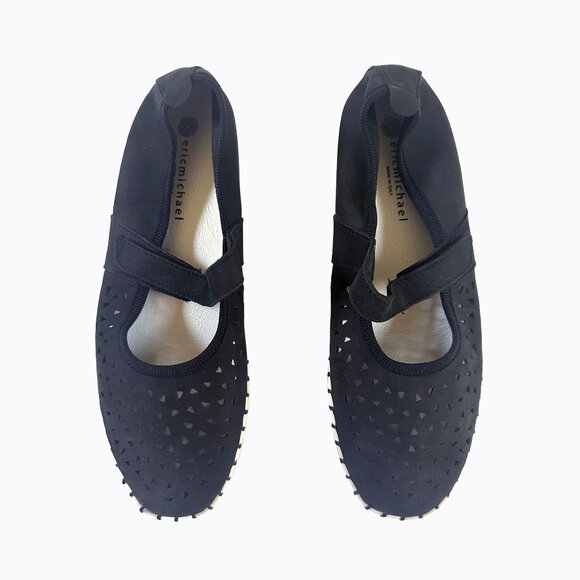 Eric Michael Italian Nubuck Sz 8.5 Mary Jane Flats Black Perforated Y2K Ballet - Picture 11 of 11